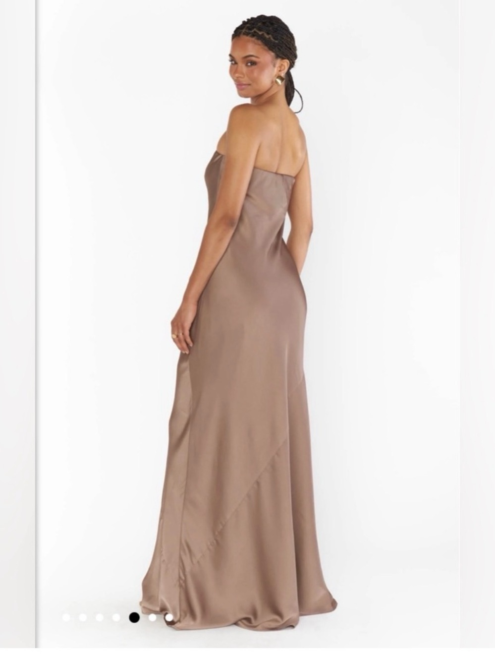 New Show Me Your Mumu- Taylor Tube Strapless Satin Maxi Dress in Taupe - Picture 3 of 7